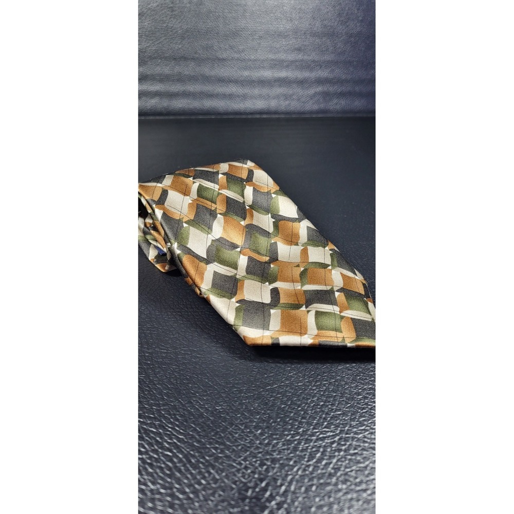 Umo Lorenzo Italy Neck Tie 100% Silk Hand Made Gold, Abstract Watercolor Men's